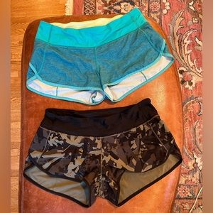 Lululemon size 6 speed up shorts blue and camo 2 pairs